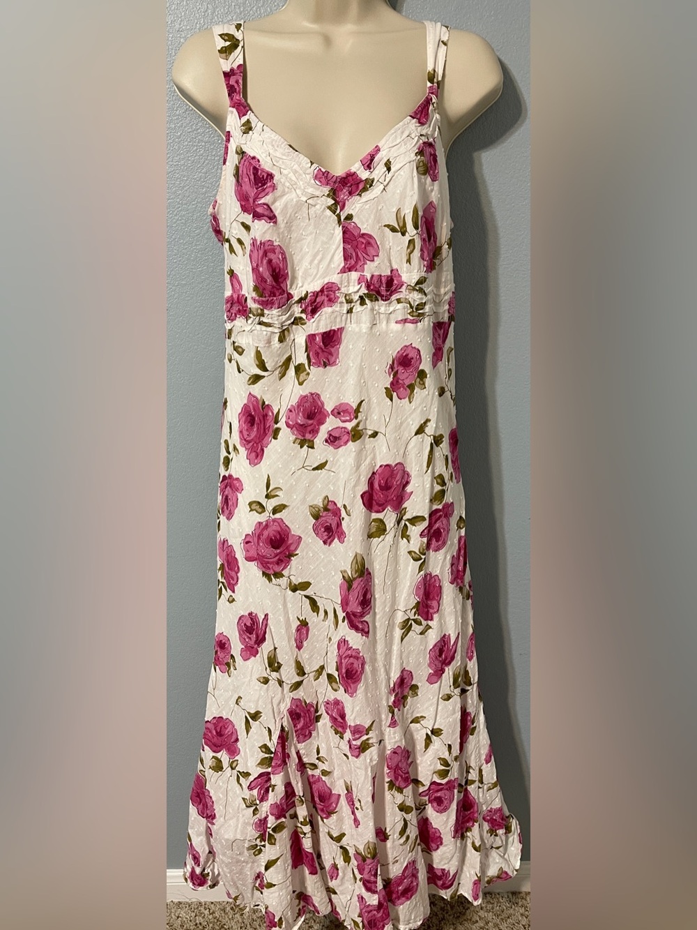 Per Una Floral Rose Print Swiss Dot Maxi Dress Ivory Pink Boho Cottagecore 14